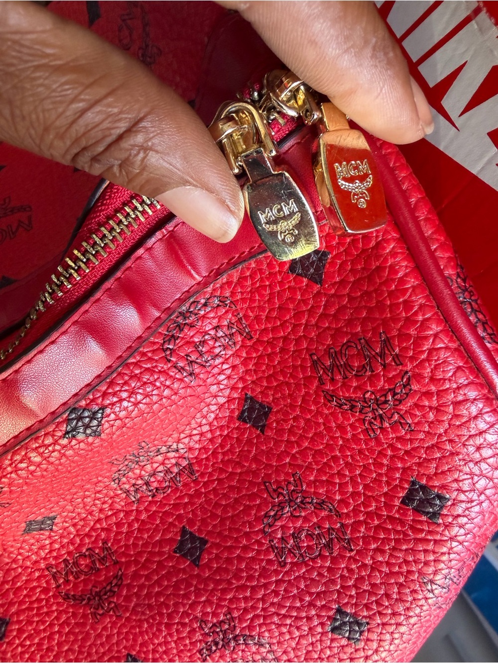 MCM Red Logo Travel Duffle Bag